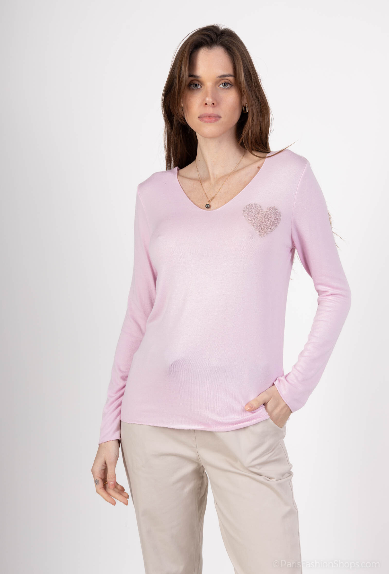 Mayorista VIVICHY - Camiseta de manga larga con cuello de pico, Estampado de corazones