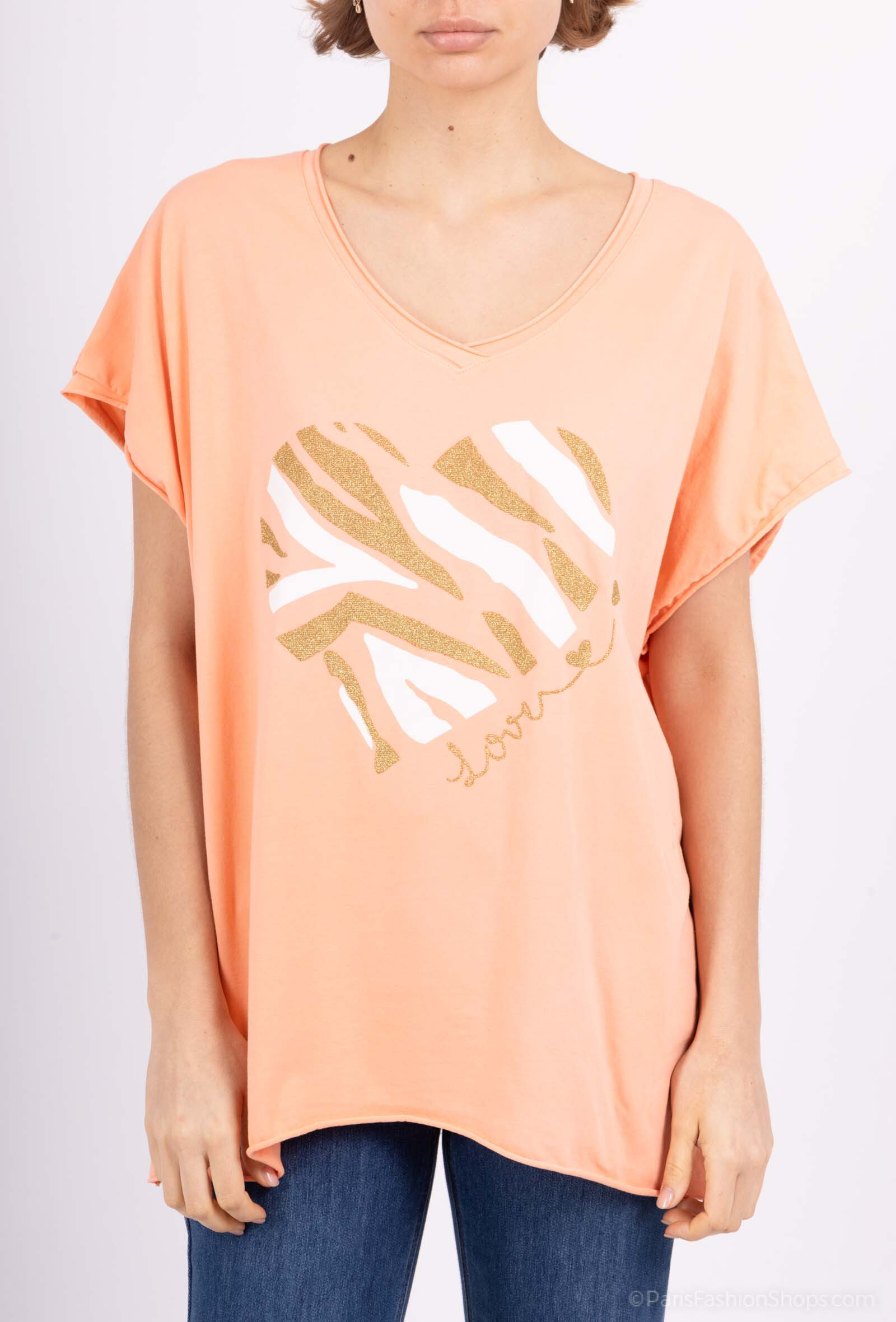 Grossiste VIVICHY - T-Shirt Col V, Imprimé Cœur