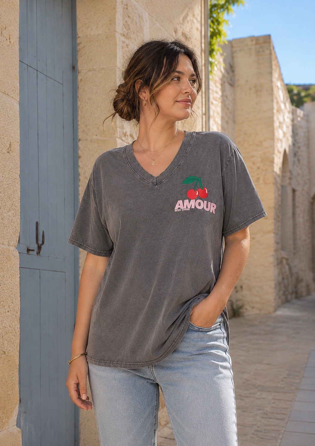 Grossiste VIVICHY - T-shirt délavé avec imprimé