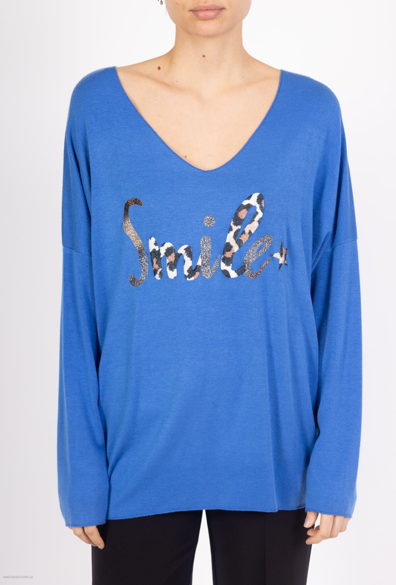 Mayorista VIVICHY - Camiseta cuello pico, Manga larga, estampado SMILE