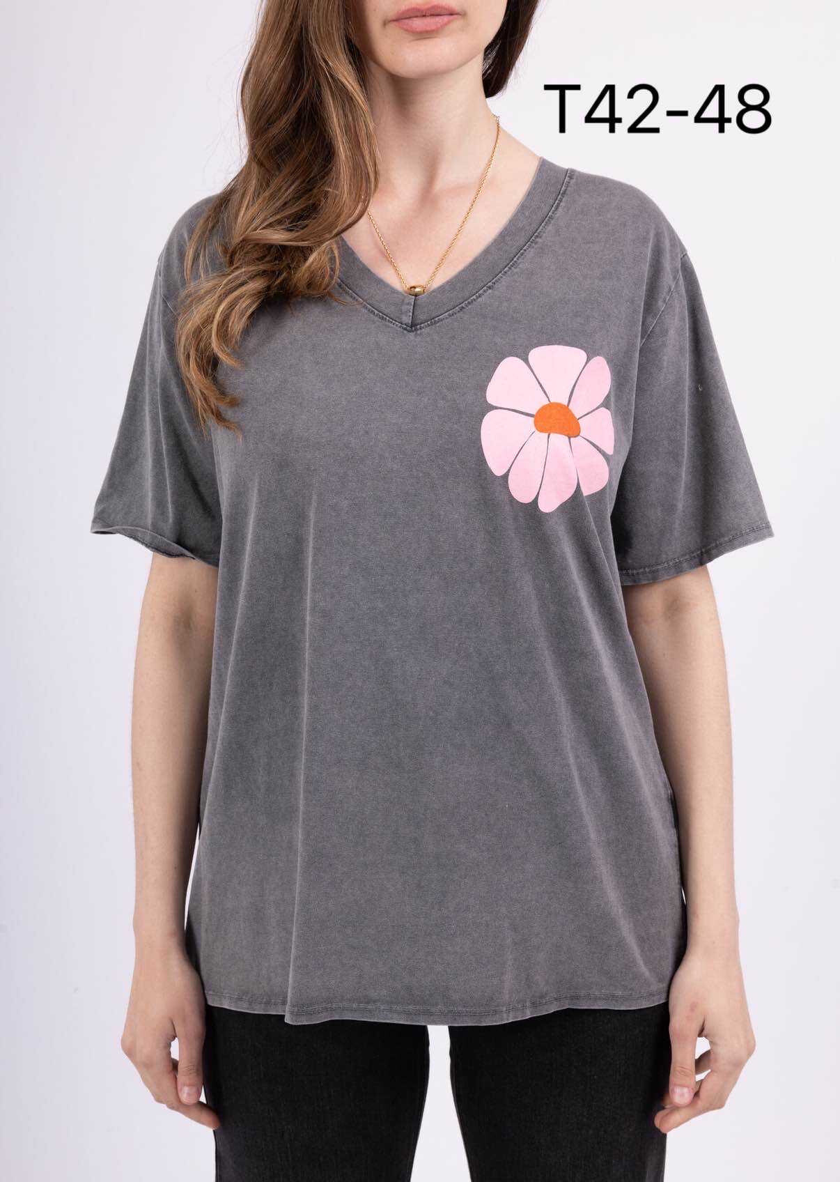 Wholesaler VIVICHY - Washed T-Shirt Printed flower