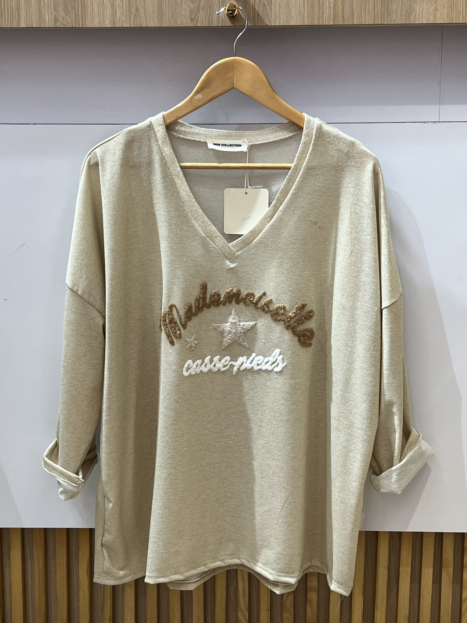 Mayorista VIVICHY - Camiseta de tela dorada con estampado mademoiselle