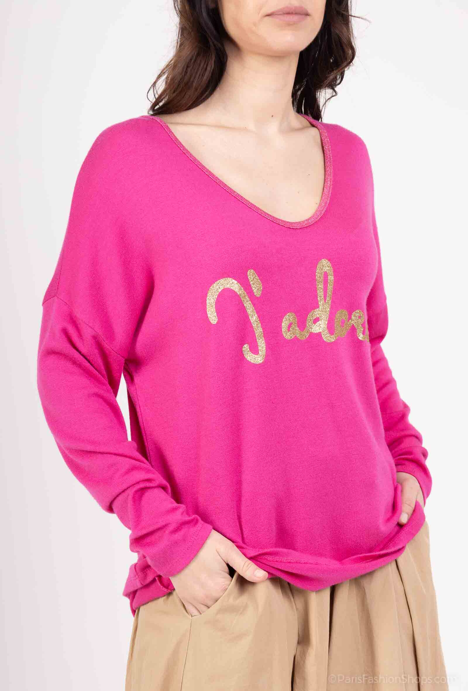 Mayorista VIVICHY - Camiseta con cuello de pico y manga larga con estampado J'adore