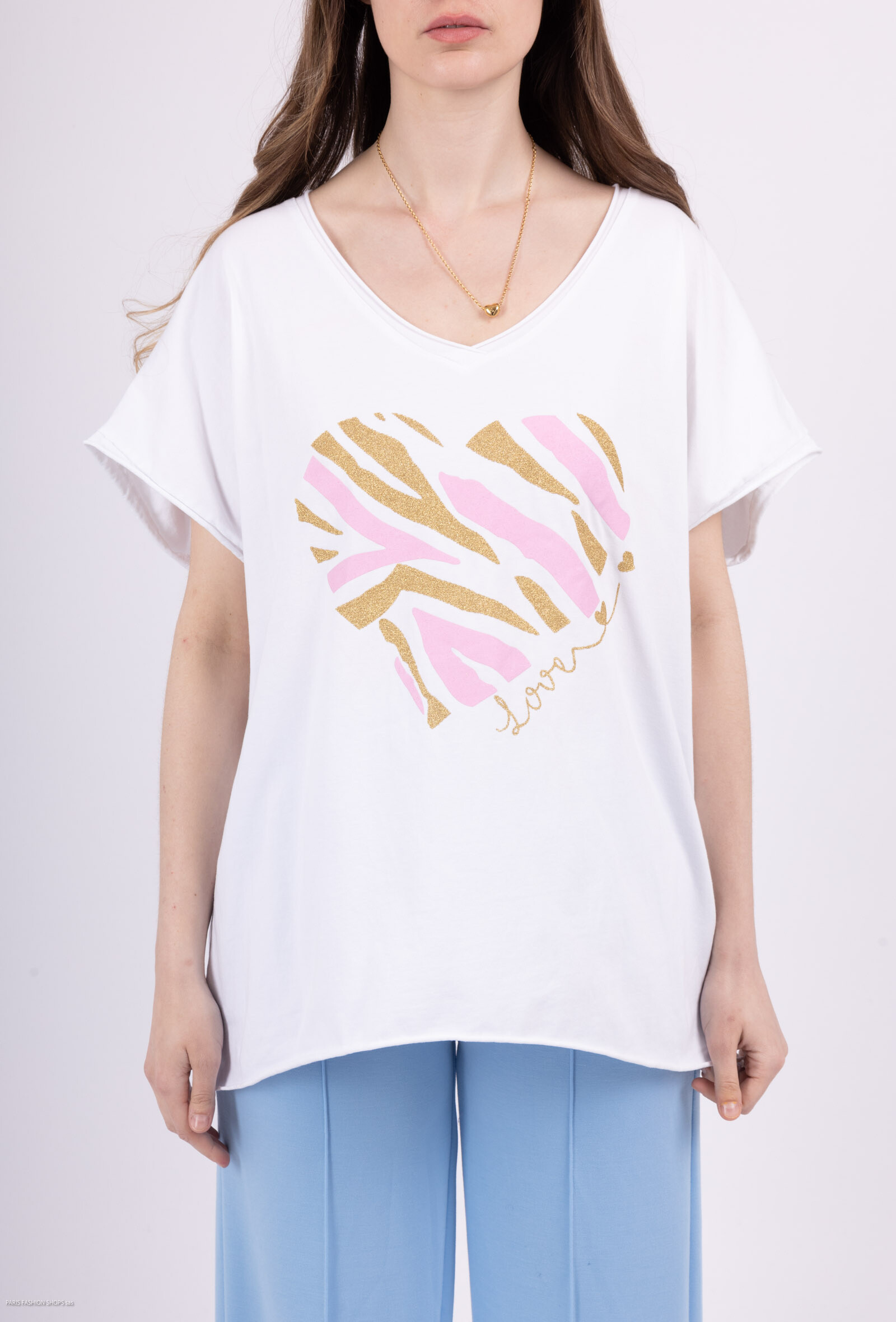 Mayorista VIVICHY - Camiseta con cuello en V, estampado de corazón