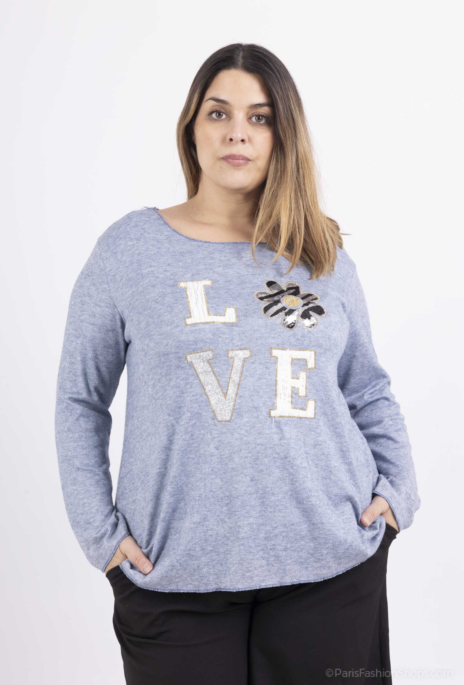 Mayorista VIViCHY GRANDE TAILLE - Top cuello redondo y manga larga estampado LOVE.