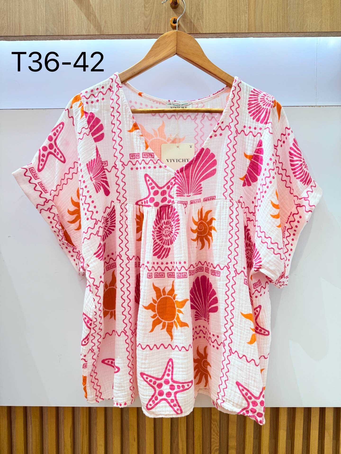 Wholesaler VIVICHY - Cotton gauze blouse with print