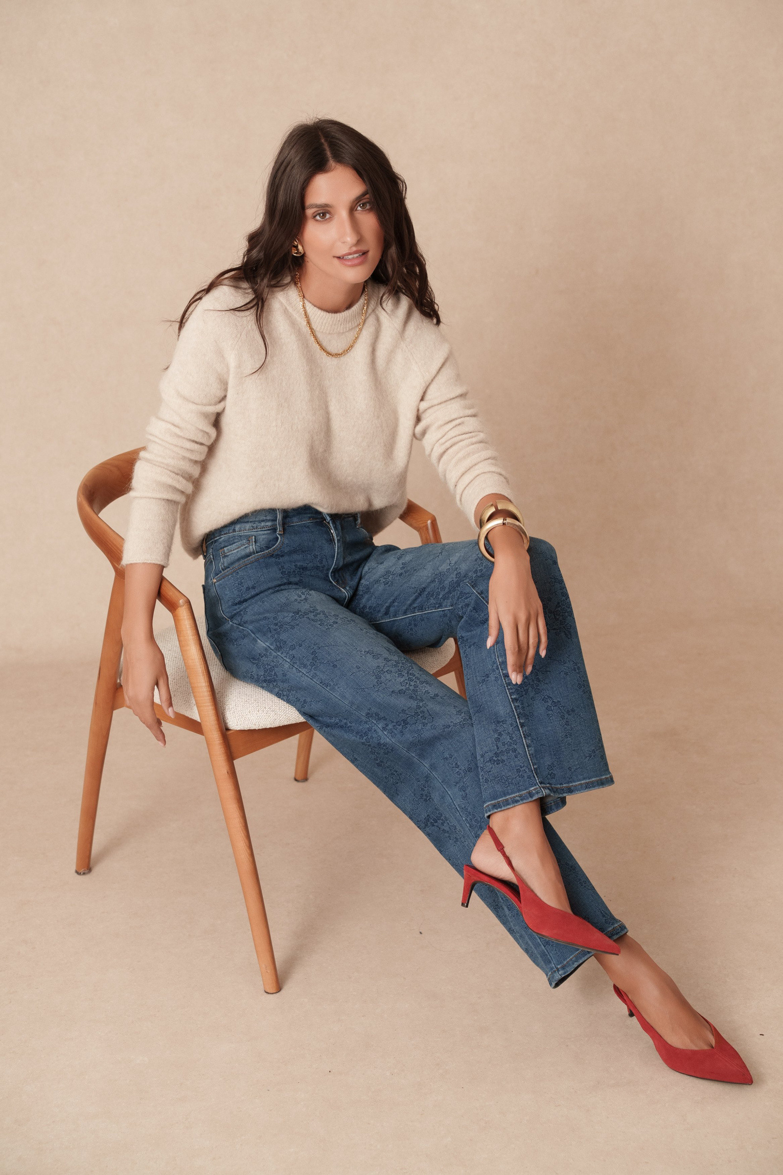 Grossista VIVID - Jeans a gamba larga con stampa floreale