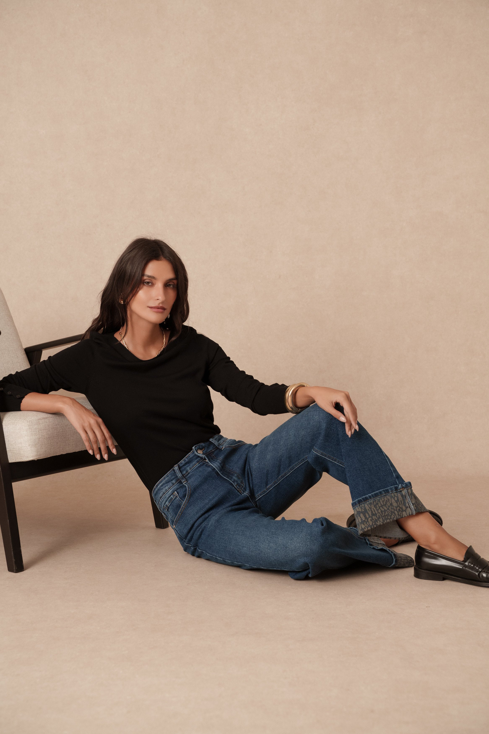 Grossiste VIVID - Jean large avec revers motif léopard