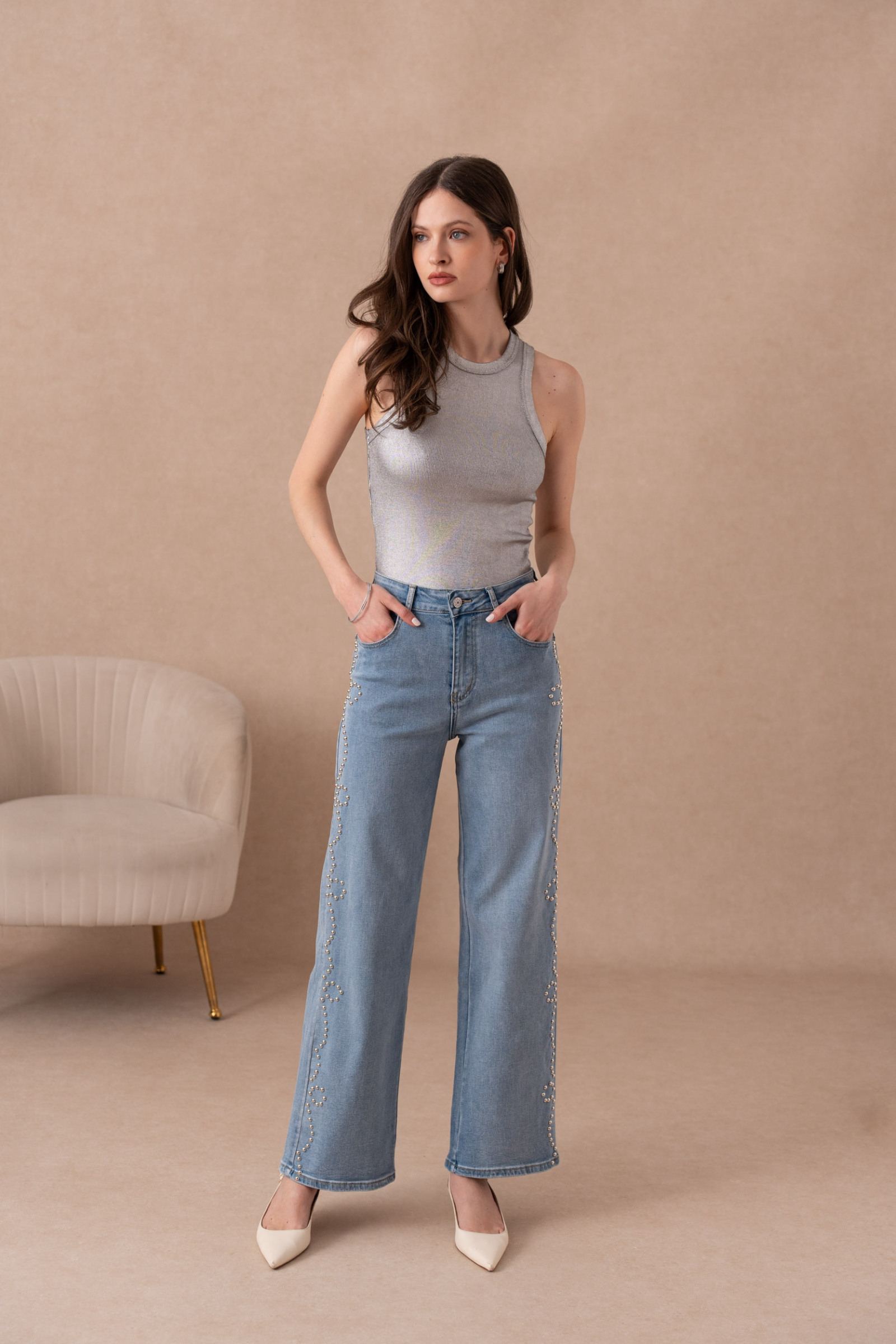 Wholesaler VIVID - Wide-leg jeans with wave studs