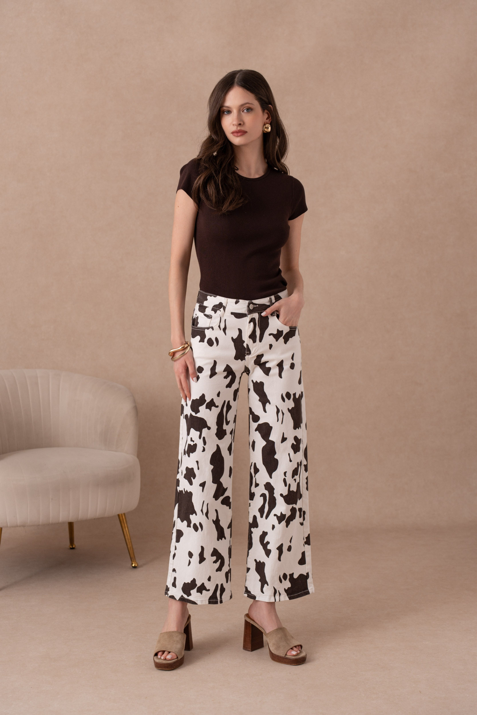 Wholesaler VIVID - Wide leg cow print jeans