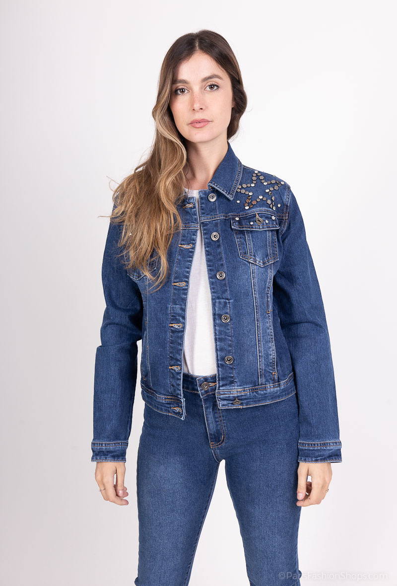 Grossiste VOGGO - VESTE EN JEAN MOTIF ETOILE