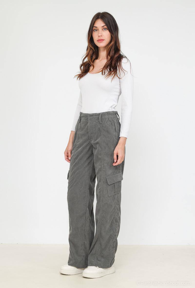 Grossiste Voyelles - Pantalon cargo en velour
