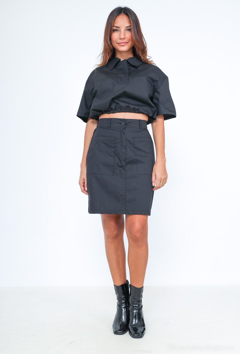 Wholesaler Voyelles - Short cotton skirt with double pockets