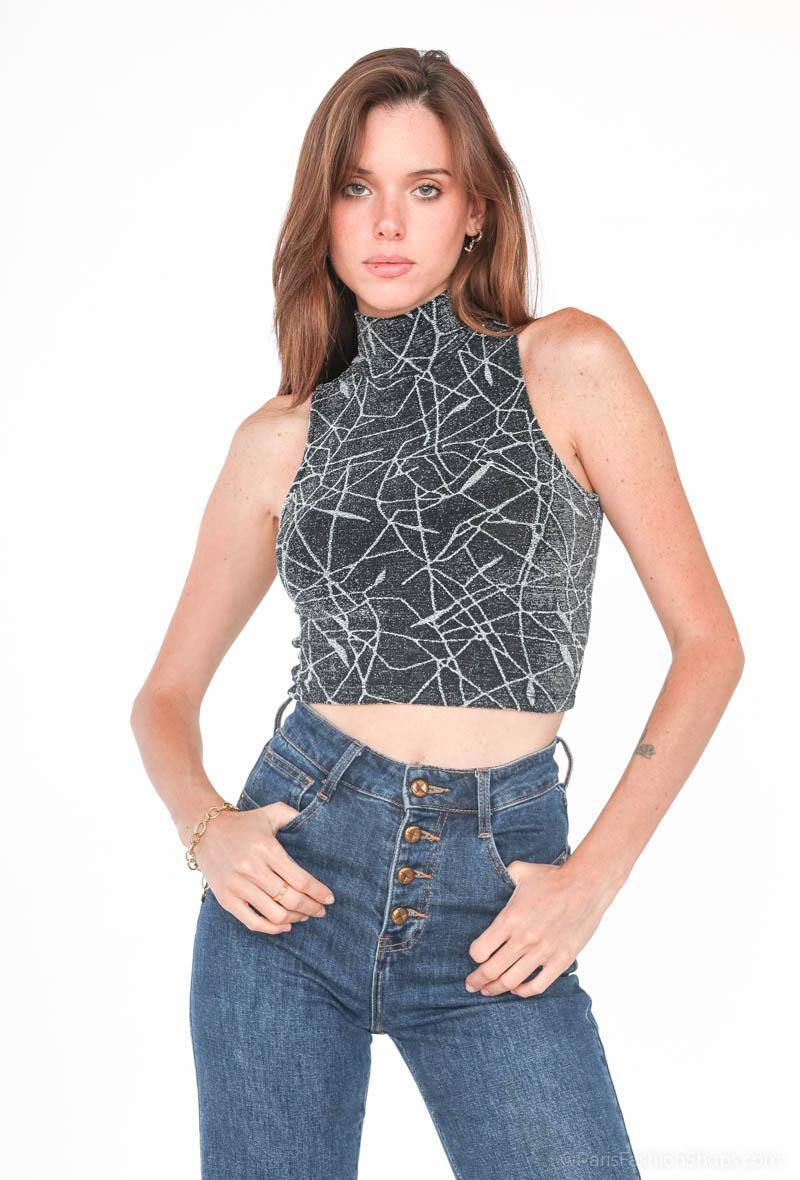 Grossiste Voyelles - Crop top col montant à paillettes