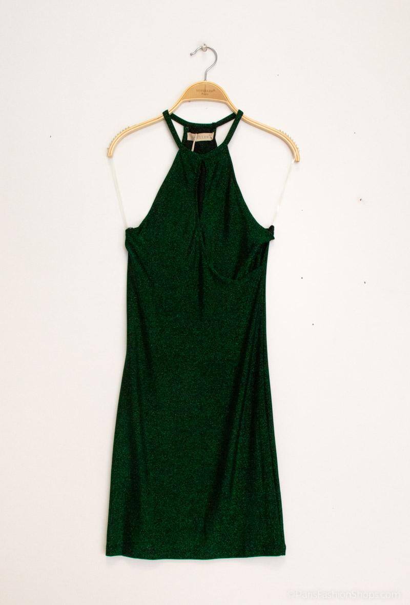 Grossiste Voyelles - Robe fente poitrine à paillettes