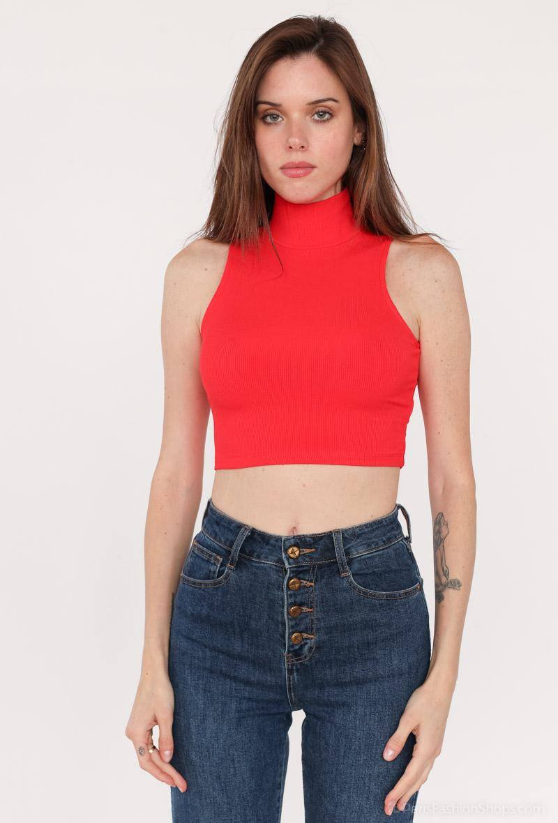 Wholesaler Voyelles - High neck ribbed crop top