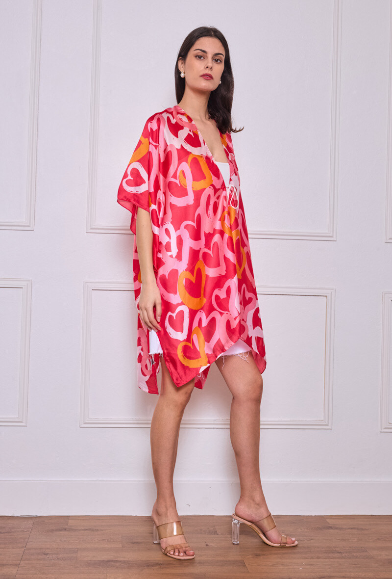 Grossiste VS PLUS - Poncho léger et fluide à imprimé motif Cœur colorés