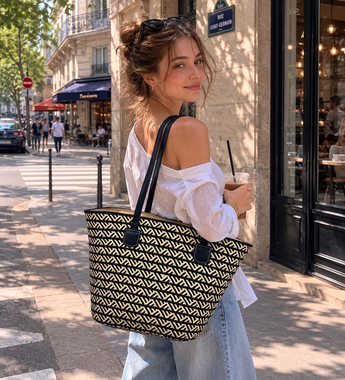 Großhändler VS PLUS - Elegante Sommer-Tasche mit geflochtenem geometrischem Muster