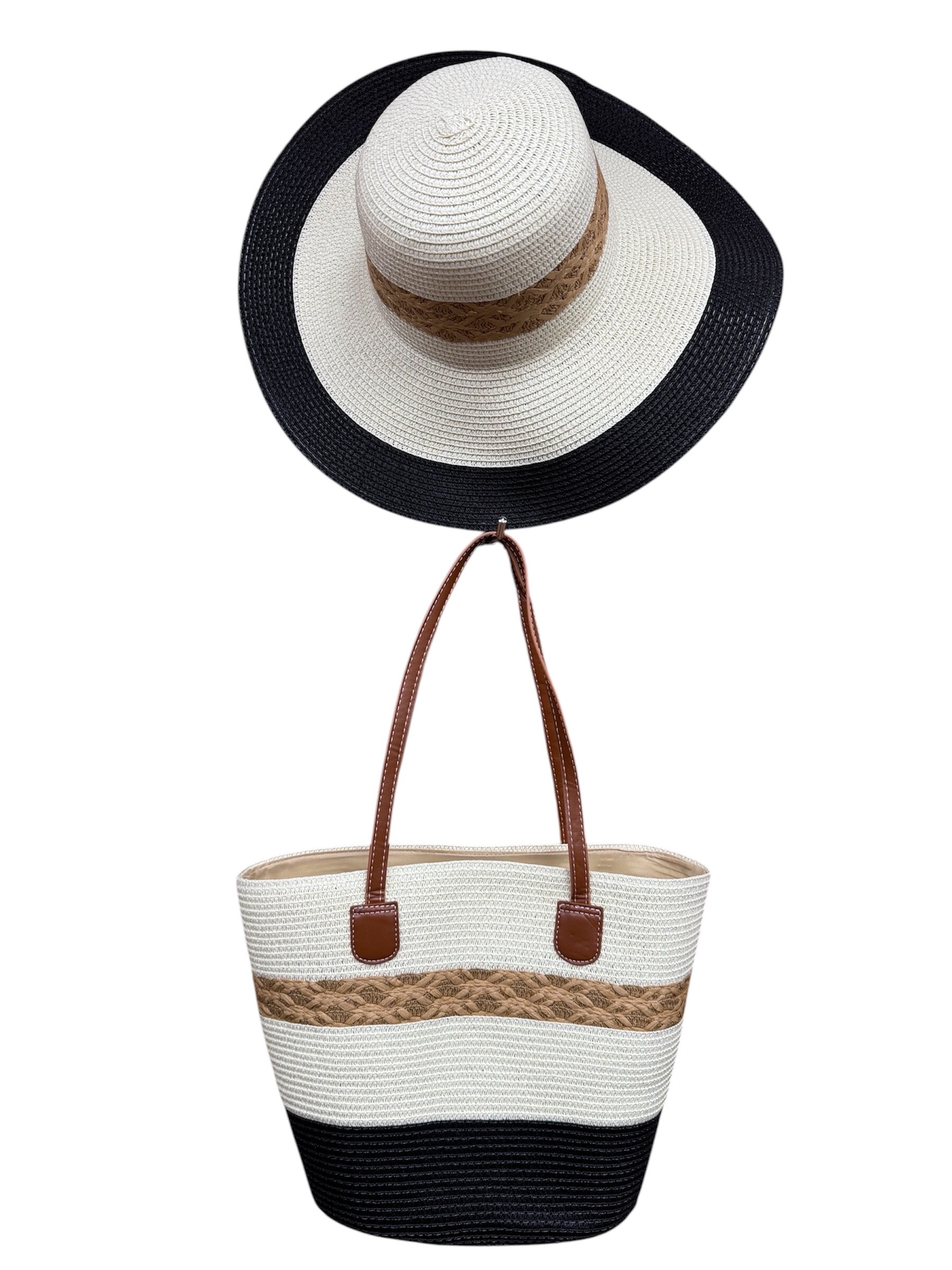 Wholesaler VS PLUS - Hat and summer beacon bag of the Bicolor beach in paper straw