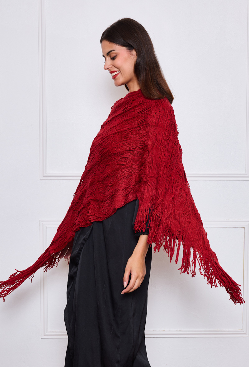 Grossista VS PLUS - PONCHO INVERNALE ELEGANTE IN MAGLIA CON FRANGE