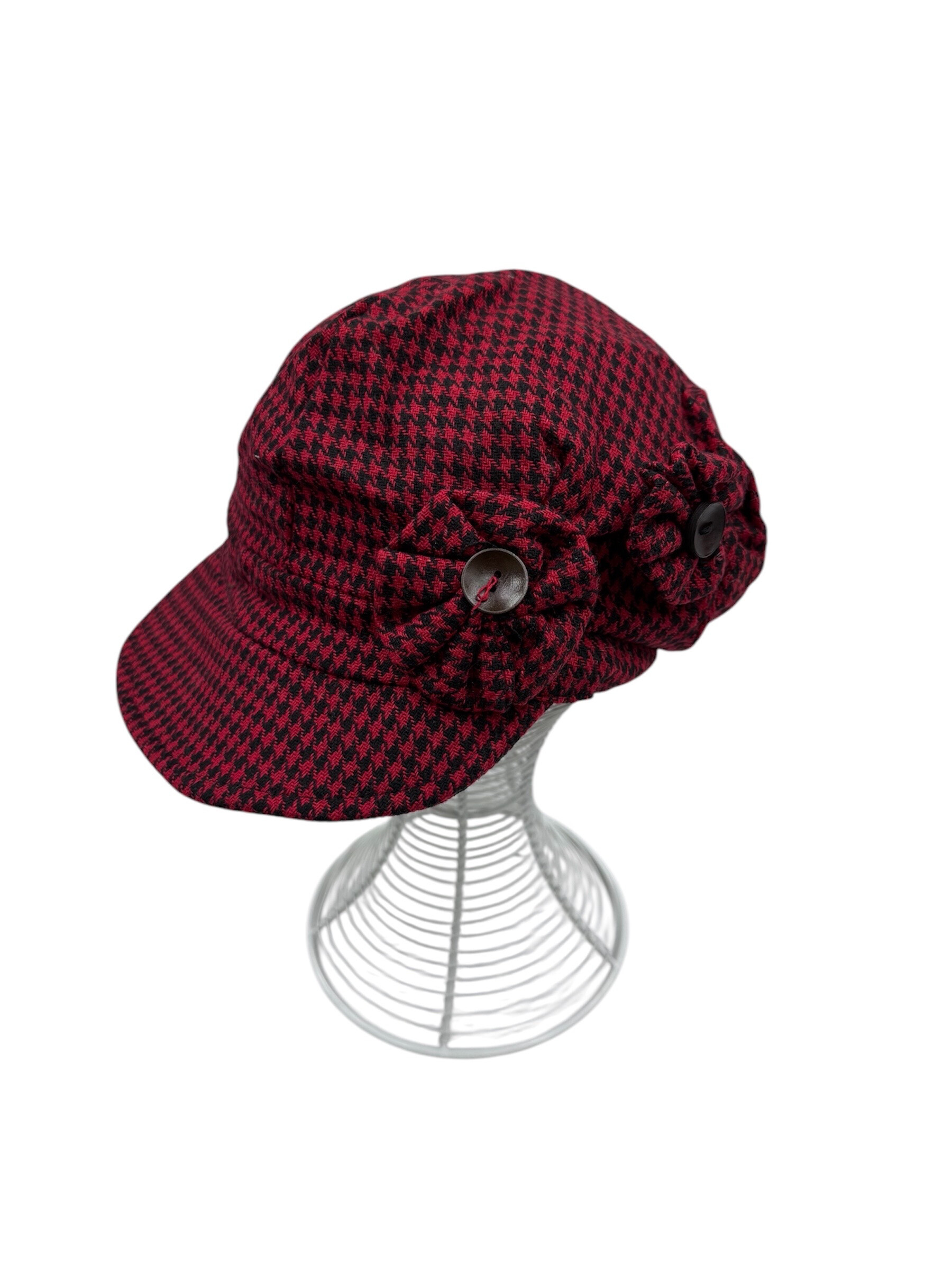 Wholesaler VS PLUS - Houndstooth pattern newsboy cap with 2 flowers