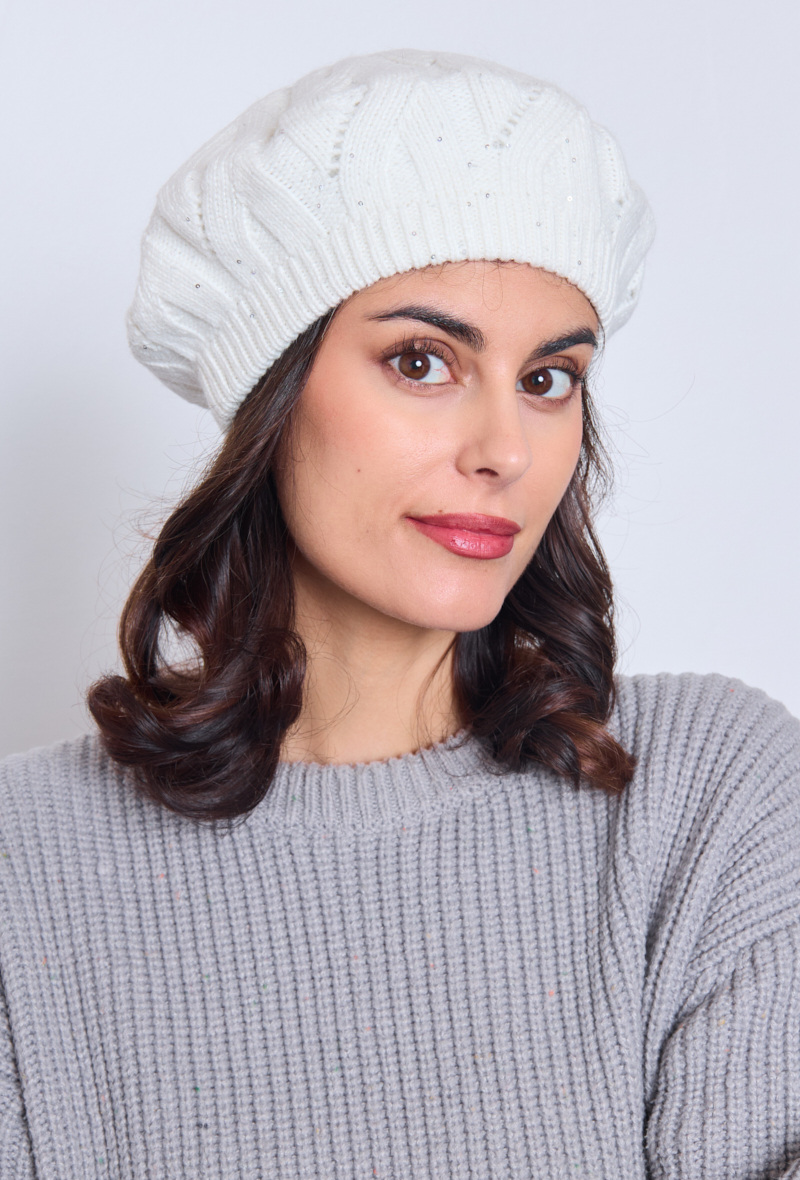 Wholesaler VS PLUS - Angora Knit Beret With Shiny Sequins