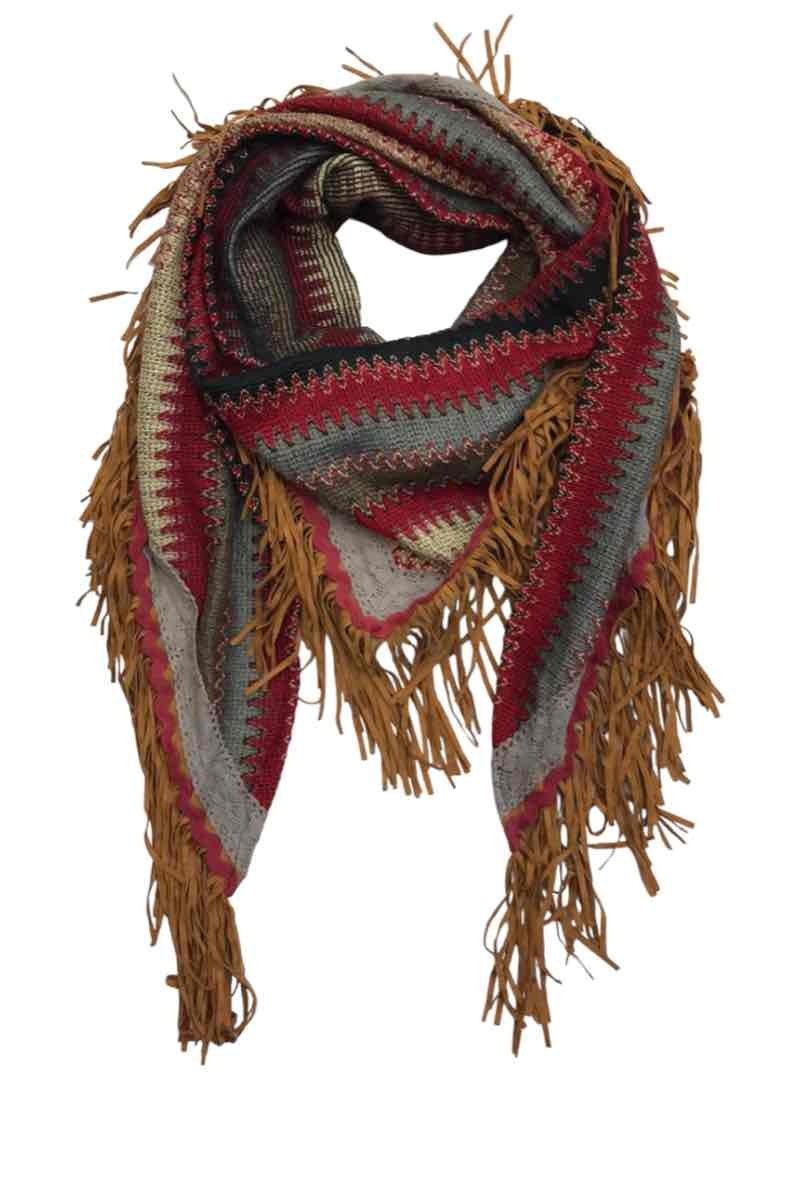 Wholesaler VS PLUS - Large triangle knit with zigzag pattern with suede fringe