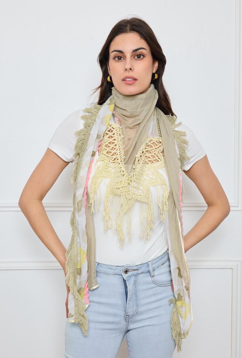 Wholesaler VS PLUS - Large lace triangle with leopard print and pearls