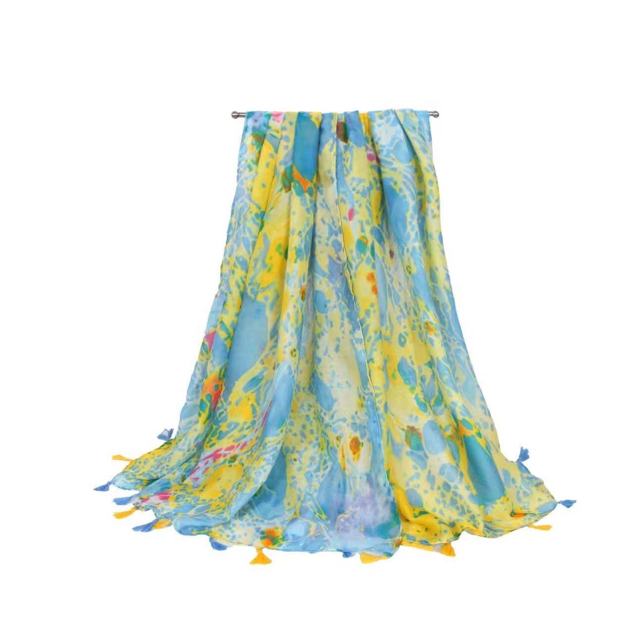 Wholesaler VS PLUS - Scarf Print Colorful Geographic Patterns With Pompoms