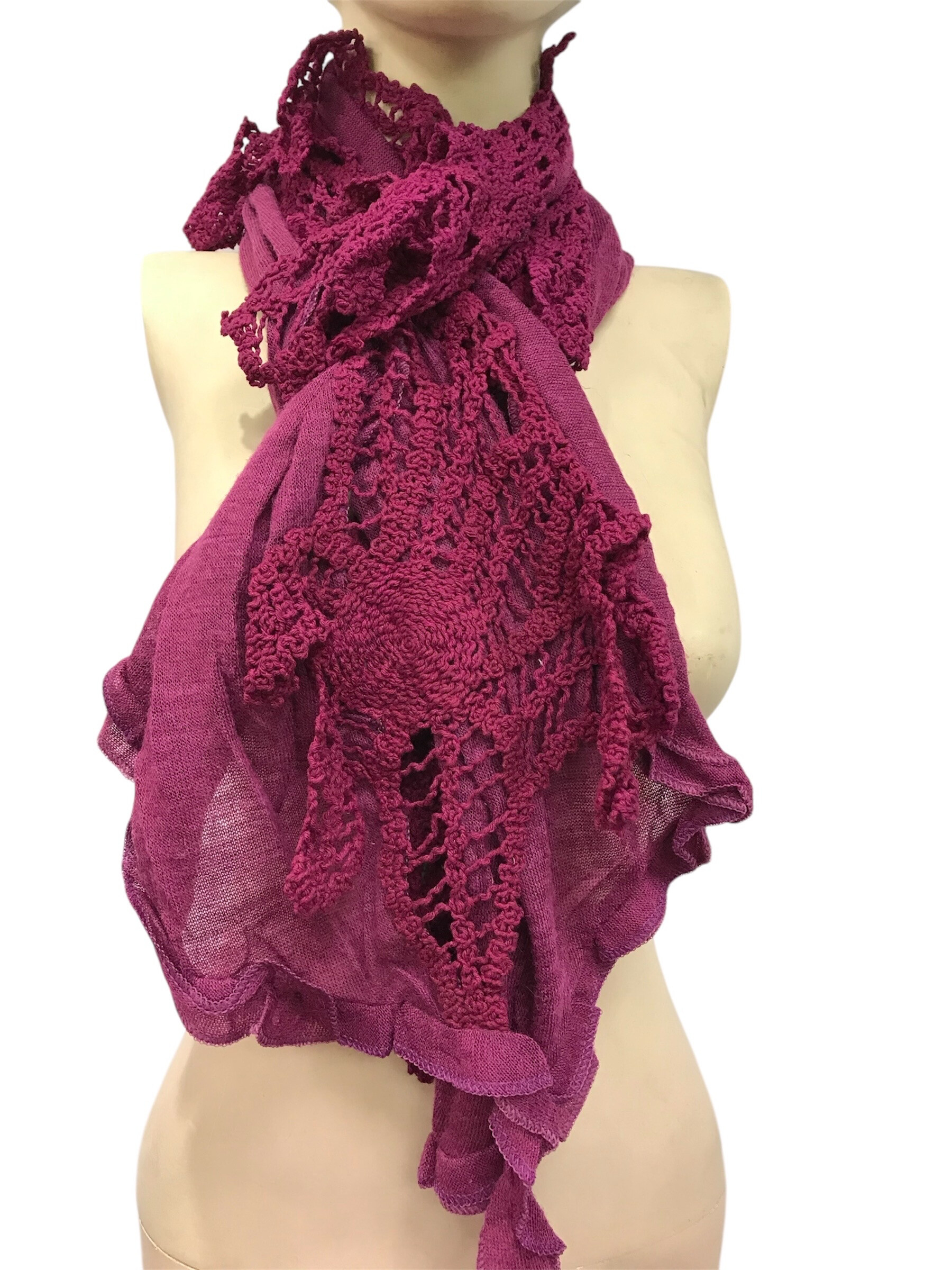 Wholesaler VS PLUS - Uni knit scarf sewn cotton hook lace