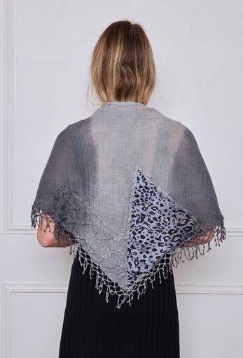 Écharpe Triangle Dentelle Avec Gland - Foulard Femmes Style Élégant Rose Clair
