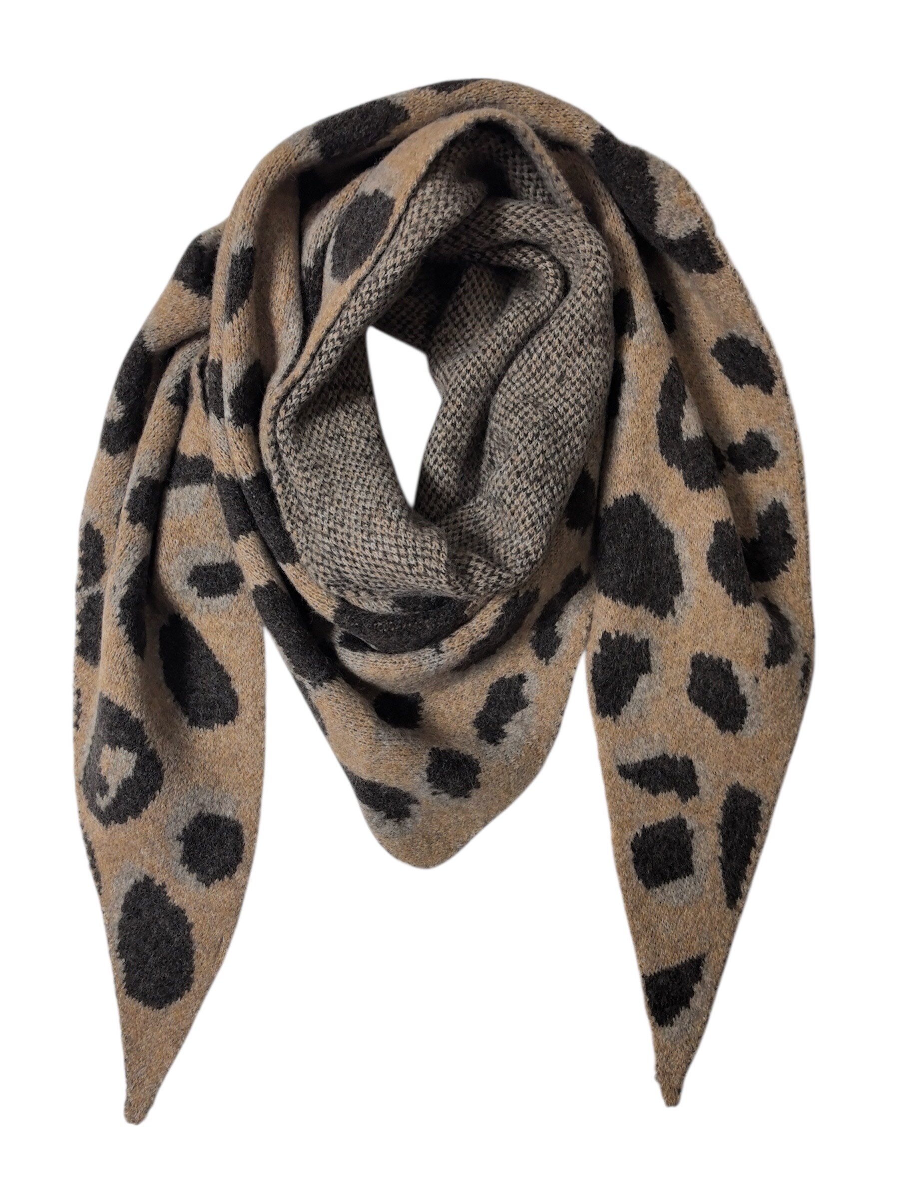 Mayorista VS PLUS - Pañuelo triangular grueso de doble cara con estampado de leopardo y liso