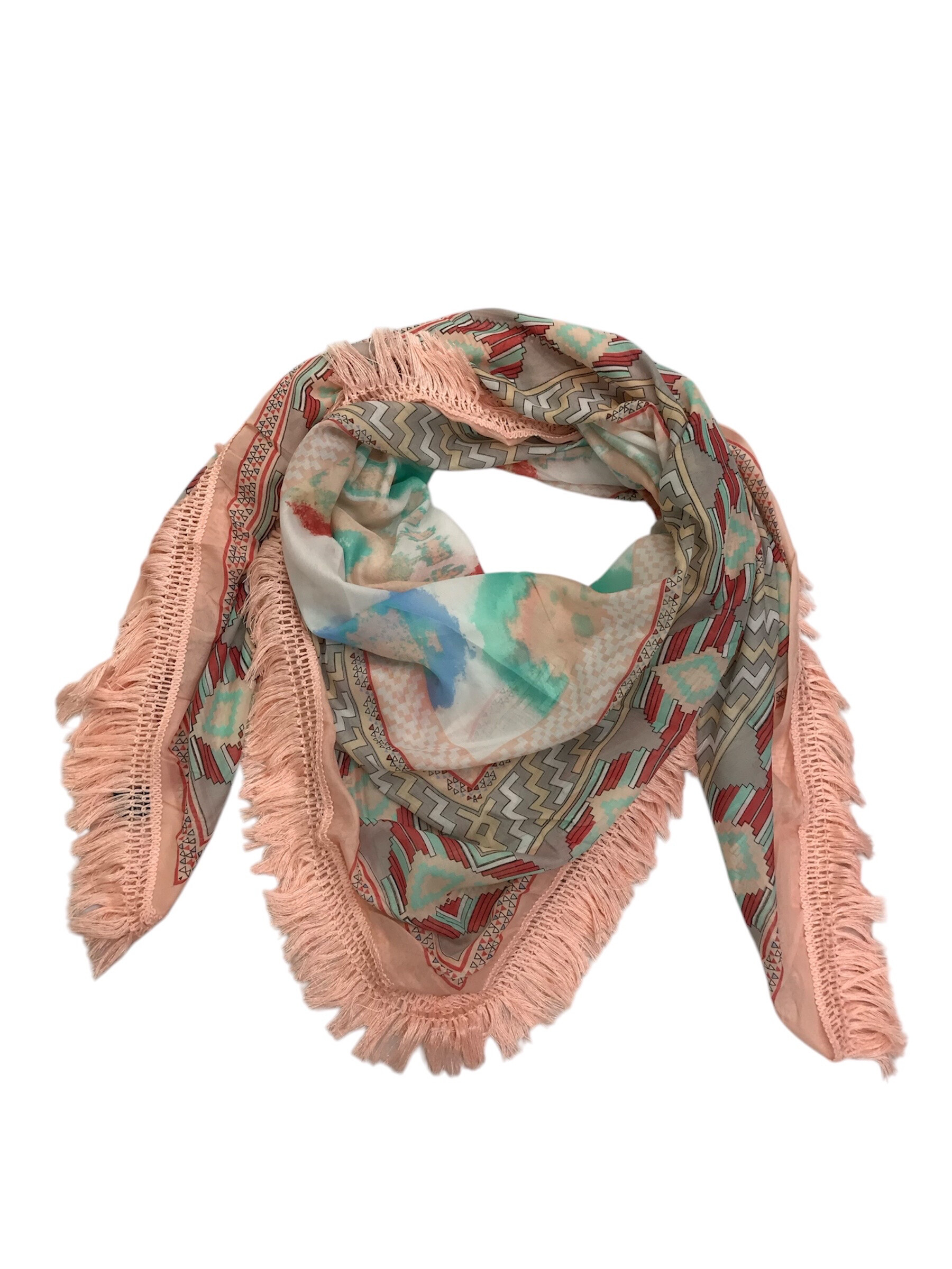 Wholesaler VS PLUS - Large scarf (poncho) printed geometric pattern with fringes the 4 ribs