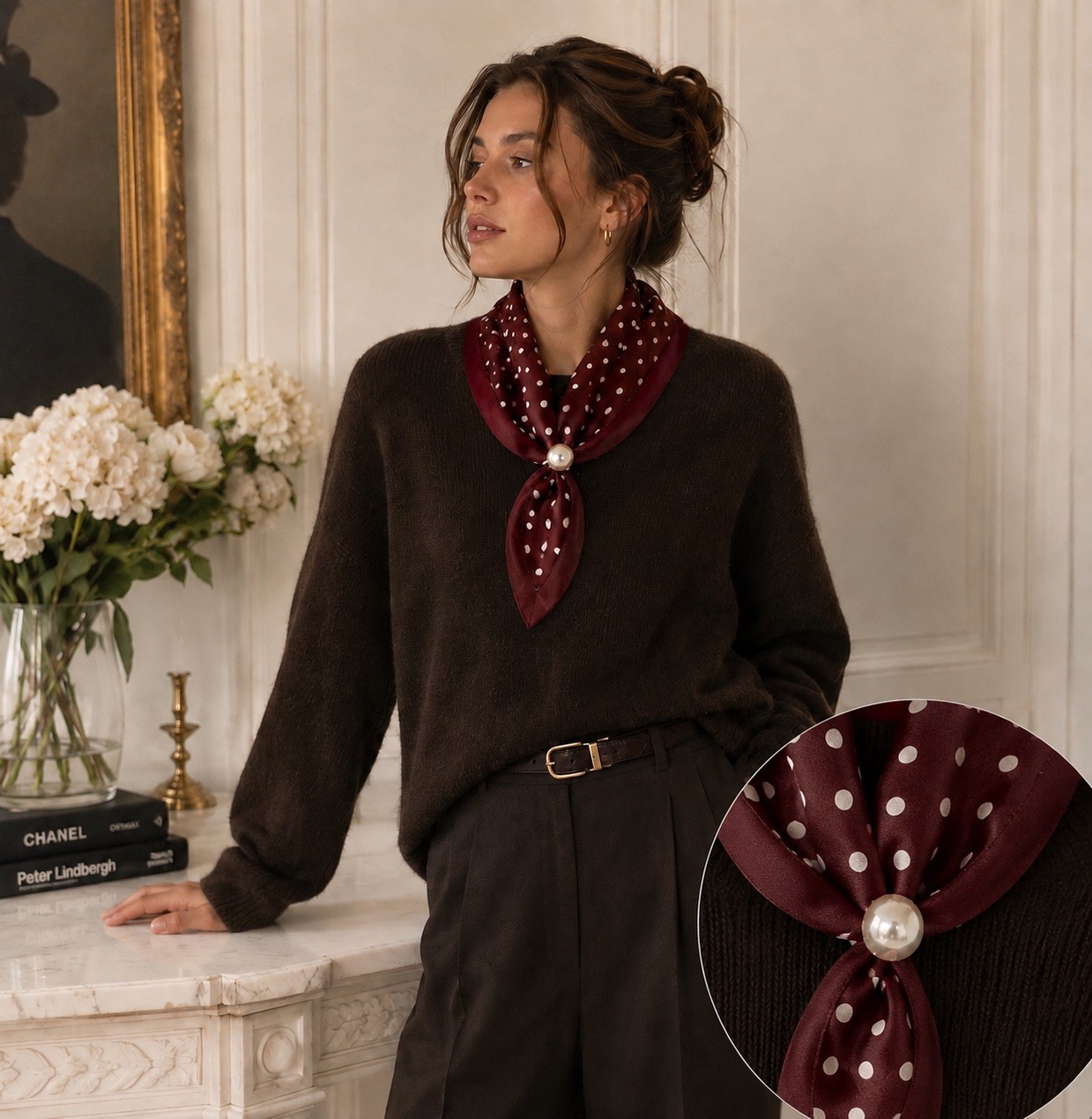 Grossista VS PLUS - Foulard da collo autunnale chic ed elegante con stampa a pois