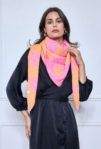 Mayorista VS PLUS - Pañuelo triangular de punto suave y cálido de doble cara con estampado floral bicolor