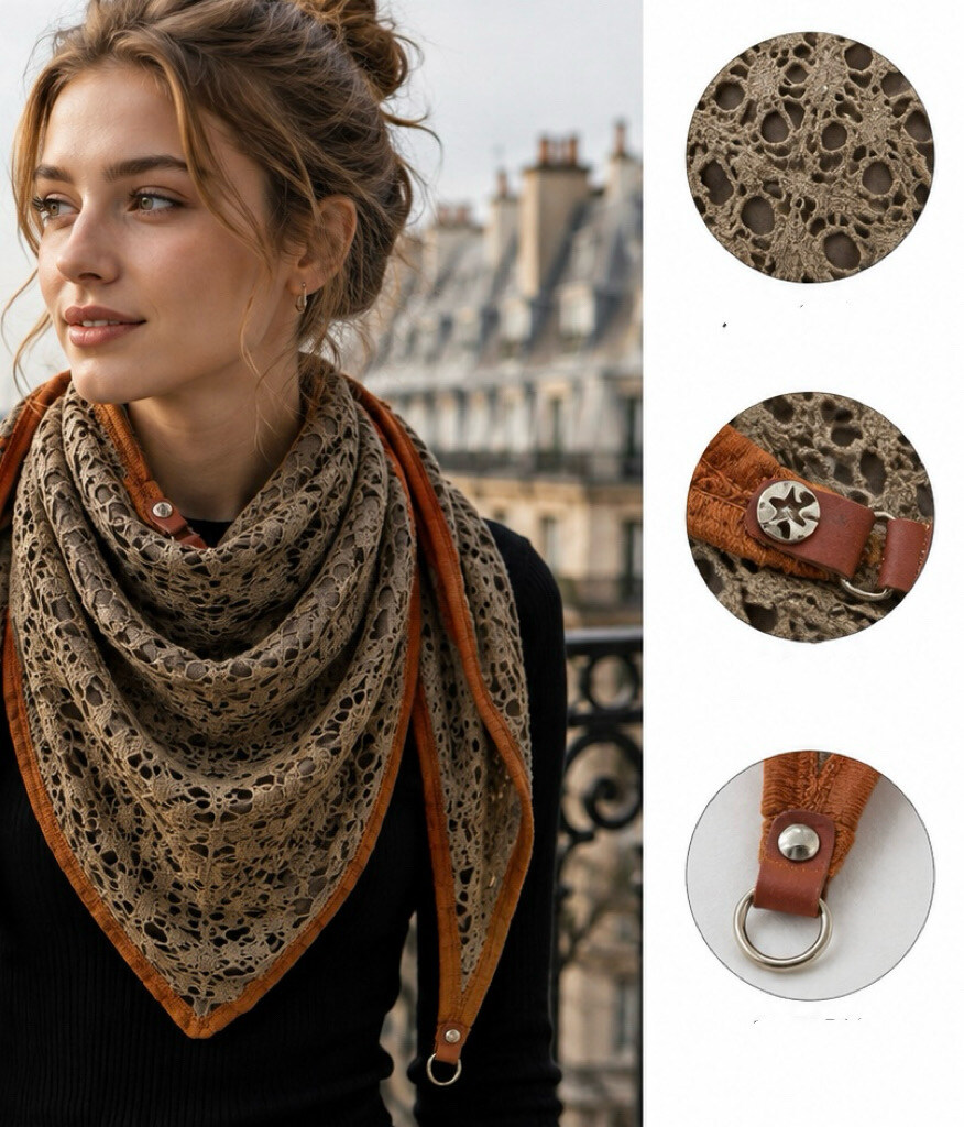 Grossiste VS PLUS - Écharpe triangulaire automne maille effet dentelle en double face douce et élégante