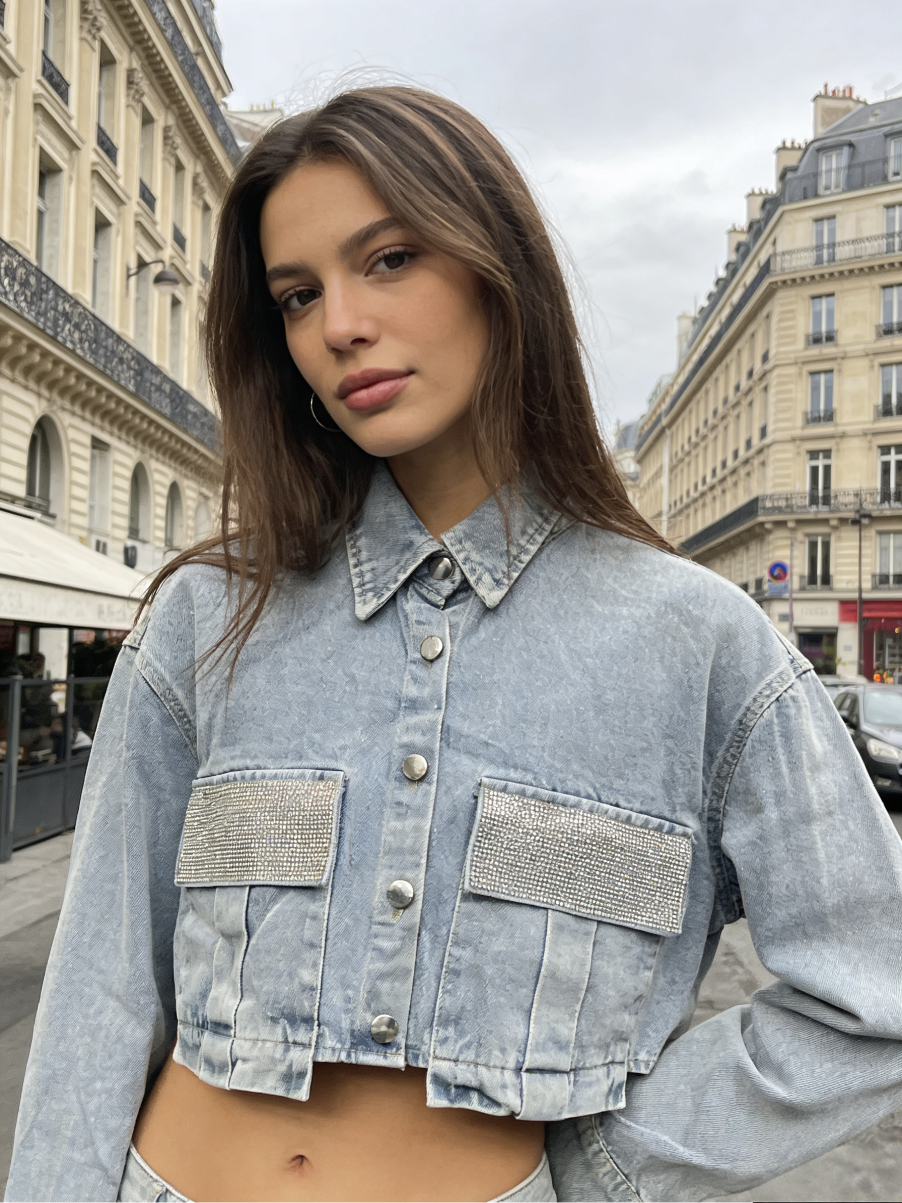 Grossista WAY MODE - Giacca di jeans corta con strass da donna