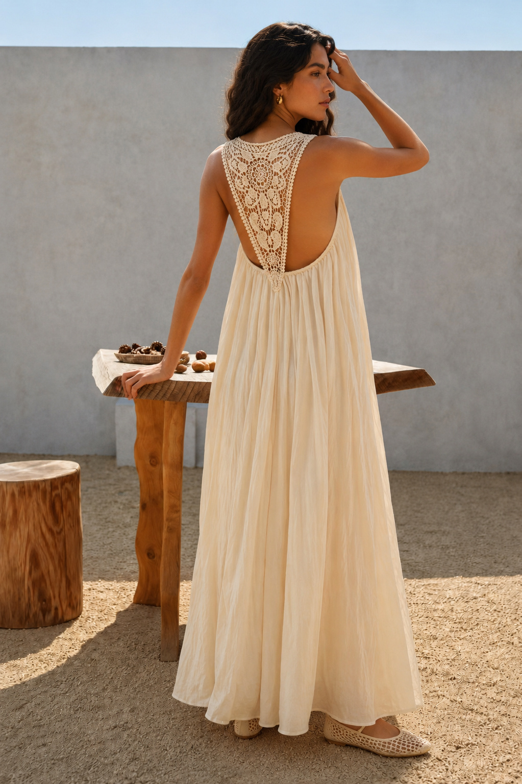 Grossiste WAY WAY SRL - ROBE MAXI EN COTON AVEC INSERTS EN DENTELLE CROCHET