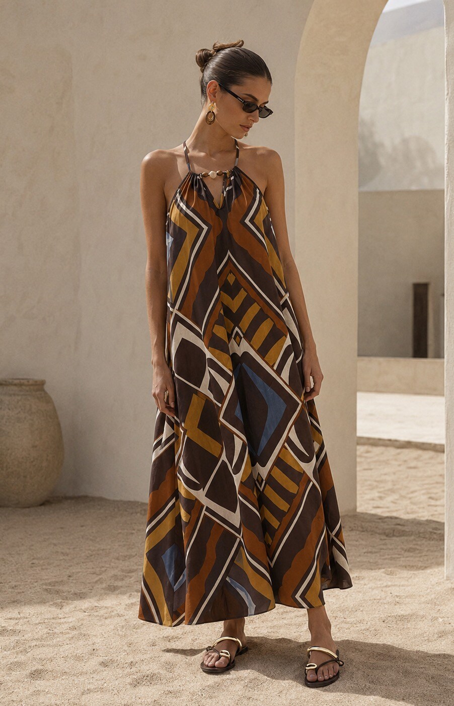 Wholesaler WAY WAY SRL - LONG DRESS WITH THIN STRAPS AND GEOMETRIC PRINT