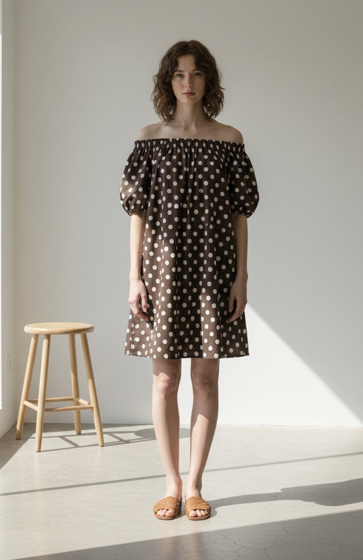 Wholesaler WAY WAY SRL - Short polka dot dress with boat neckline and puff sleeves