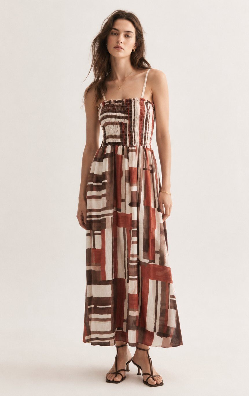 Wholesaler WAY WAY SRL - LONG DRESS WITH GEOMETRIC PATTERN AND STRAPS