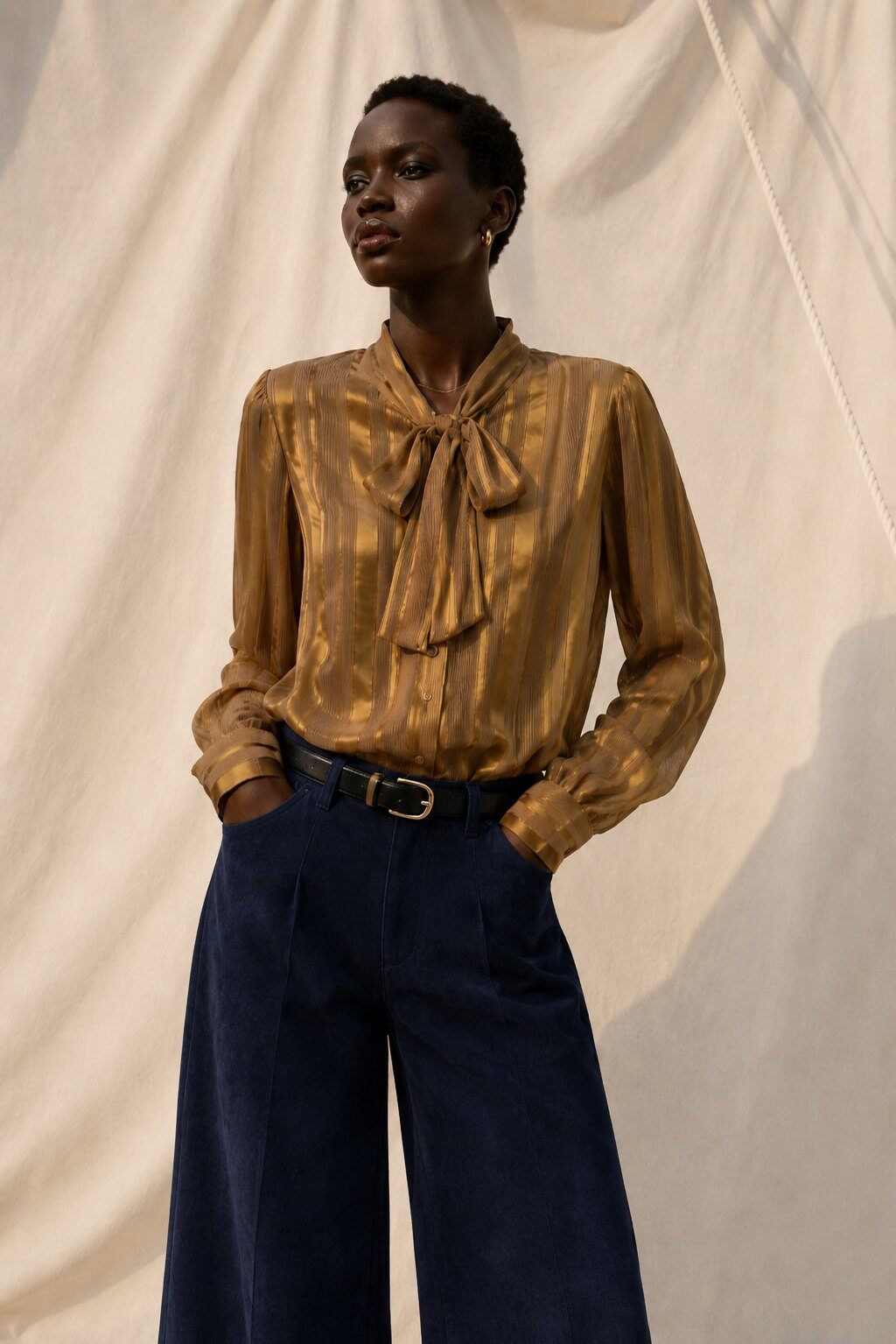 Wholesaler WAY WAY SRL - TENCEL SHIRT WITH BOW AND METALLIC THREADS