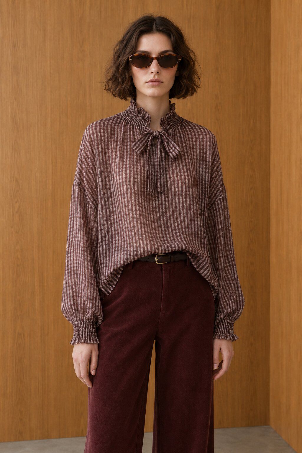 Wholesaler WAY WAY SRL - PLAID TENCEL SHIRT WITH RUFFLED COLLAR AND BOW