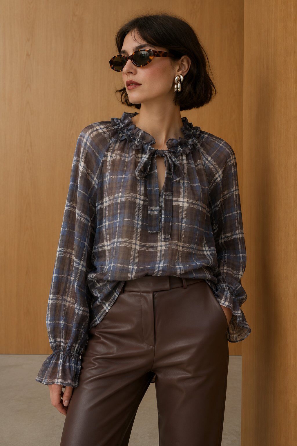 Wholesaler WAY WAY SRL - PLAID TENCEL SHIRT WITH RUFFLED COLLAR AND BOW