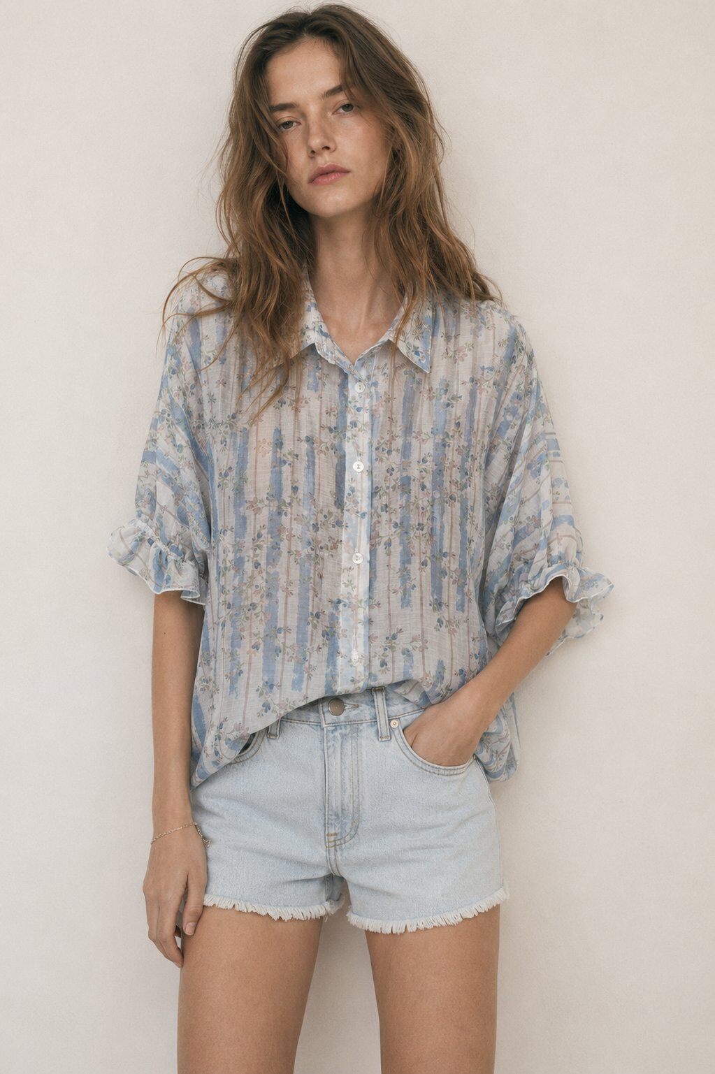 Wholesaler WAY WAY SRL - FLORAL STRIPED TENCEL SHIRT