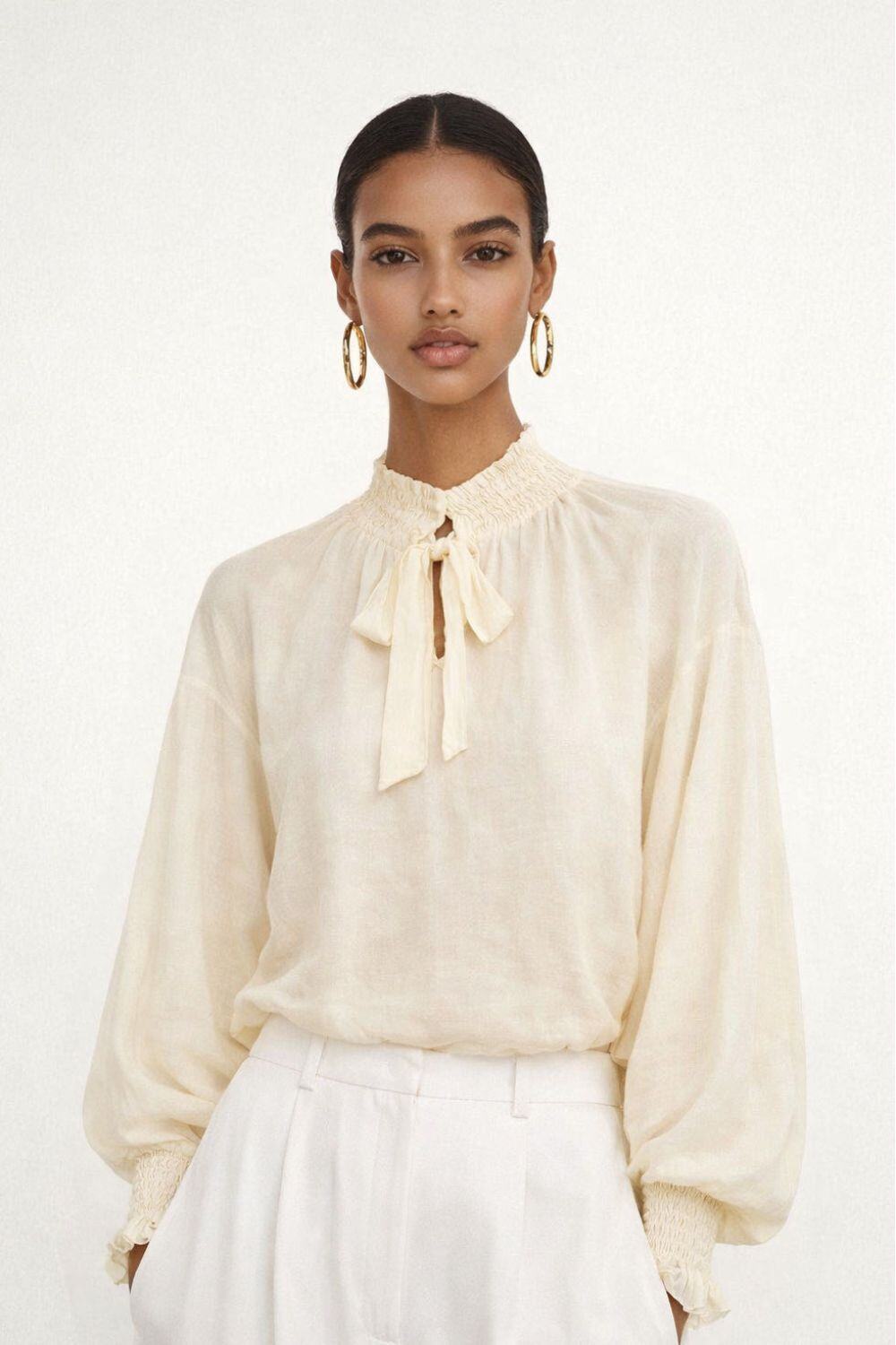 Grossiste WAY WAY SRL - CHEMISIER EN TENCEL AVEC NŒUD ET COL FRONCÉ