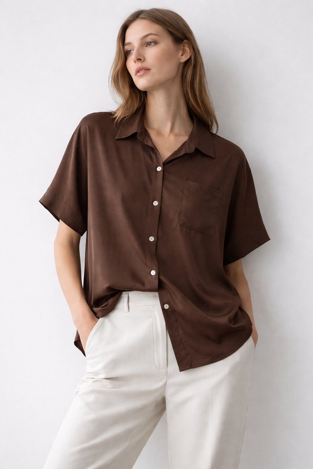 Wholesaler WAY WAY SRL - VISCOSE SATIN SHIRT WITH POCKET
