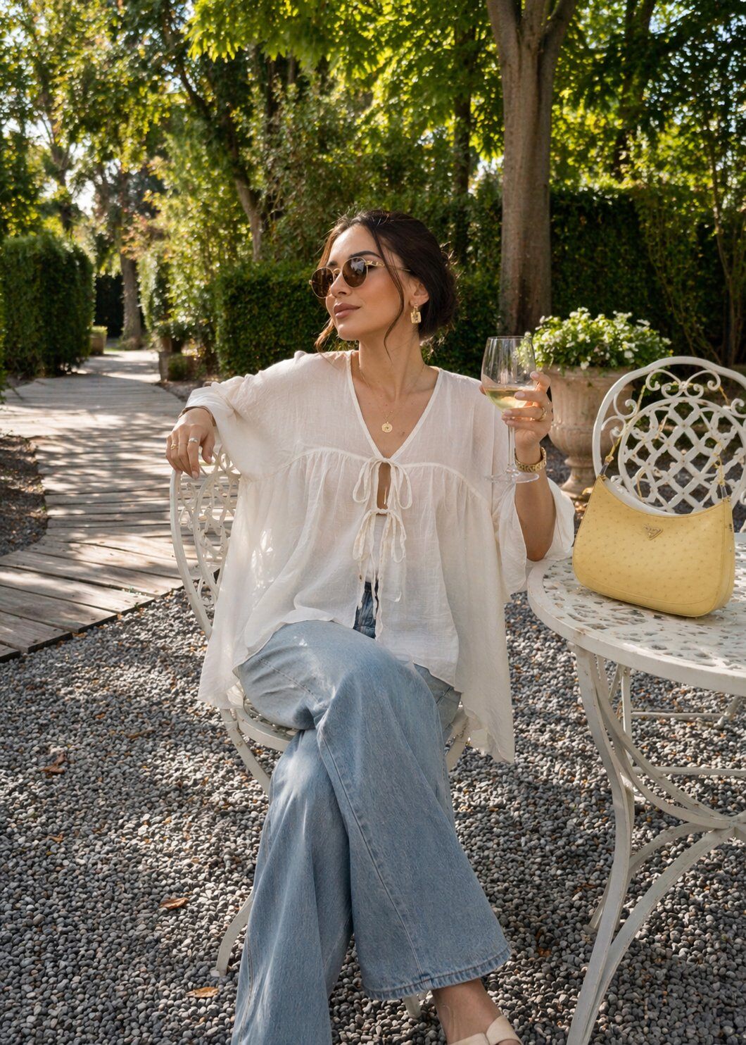 Wholesaler WAY WAY SRL - Tencel blouse with V-neck, ties, and wide sleeves
