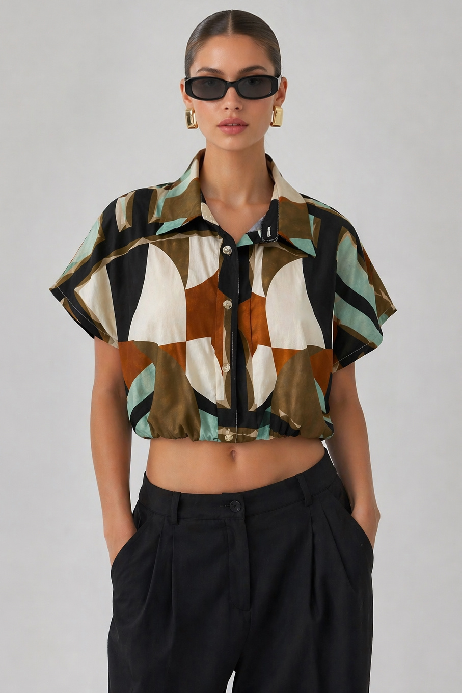 Mayorista WAY WAY SRL - CAMISA DE ALGODÓN CON ESTAMPADO GEOMÉTRICO Y MANGAS AMPLIAS