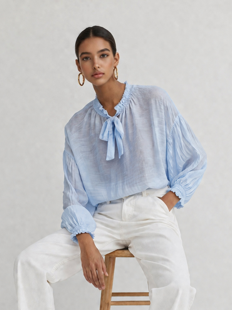 Wholesaler WAY WAY SRL - TENCEL BLOUSE WITH BOW AND RUFFLED COLLAR